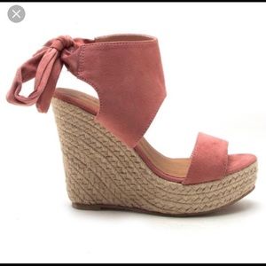 Mauve faux suede wedges